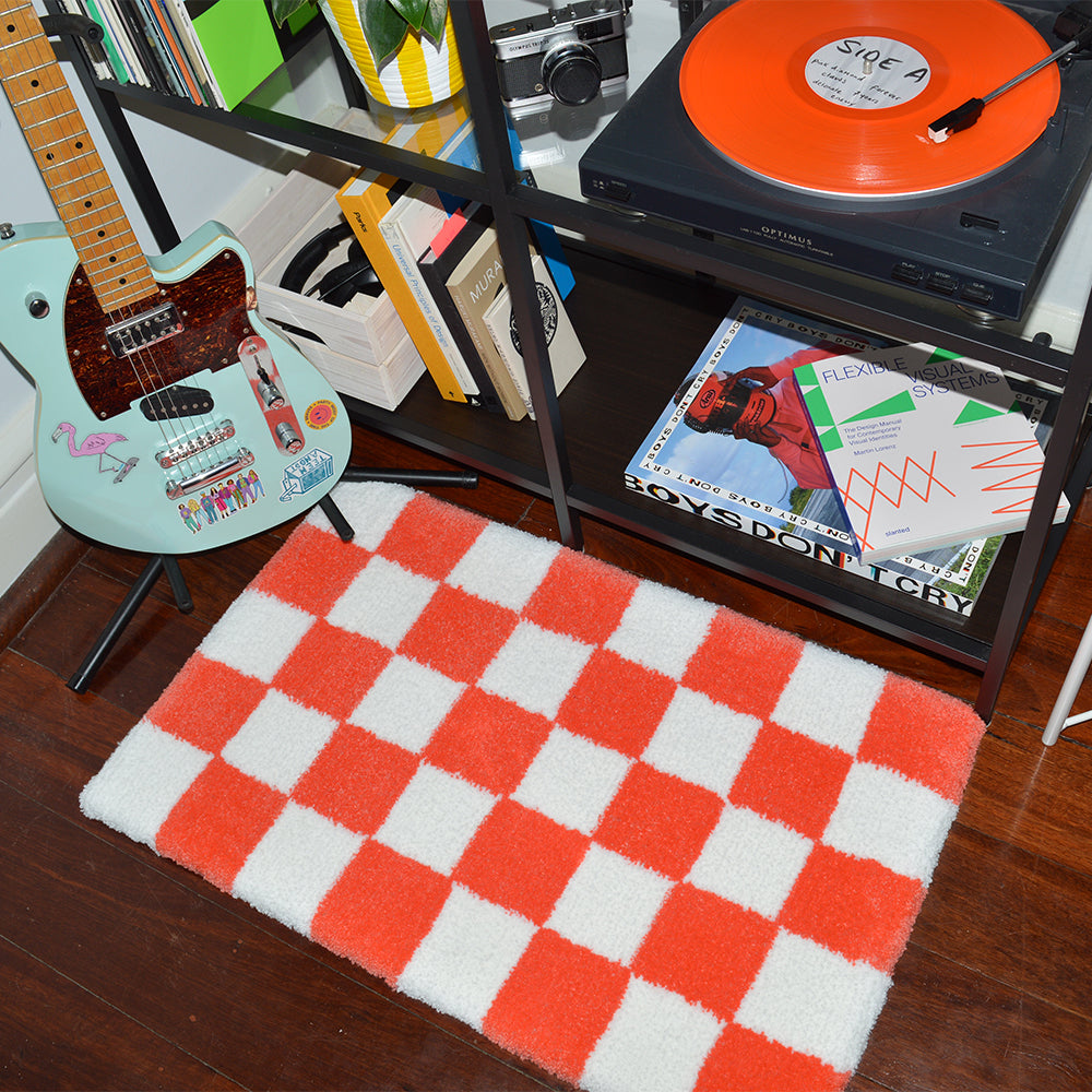 Casaprima Blood Orange & White Checkerboard Rug