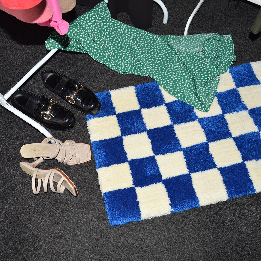 Casaprima Blue & Cream Checkboard Rug