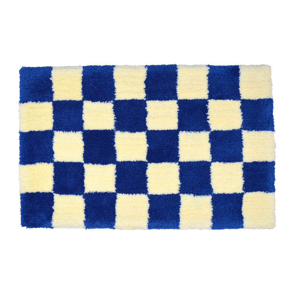 Casaprima Blue & Cream Checkboard Rug Detail