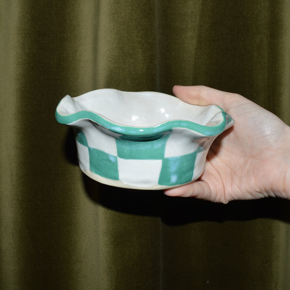 Green & White Checkerboard Warp Bowl