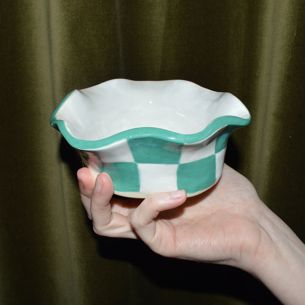 Green & White Checkerboard Warp Bowl