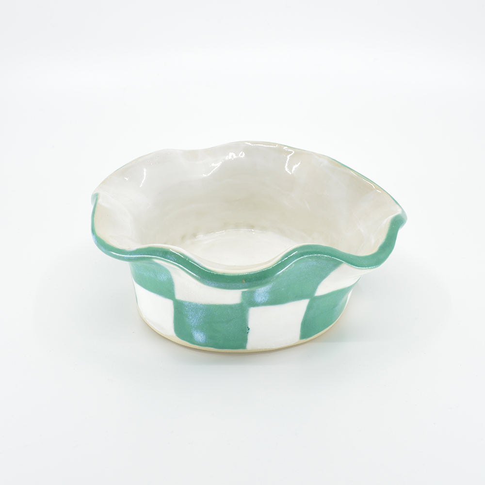Green & White Checkerboard Warp Bowl