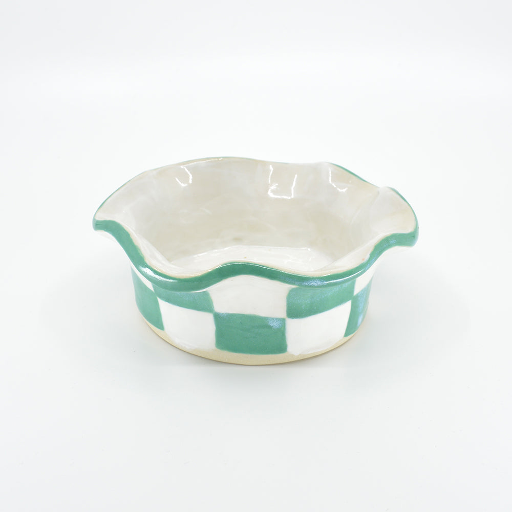 Green & White Checkerboard Warp Bowl