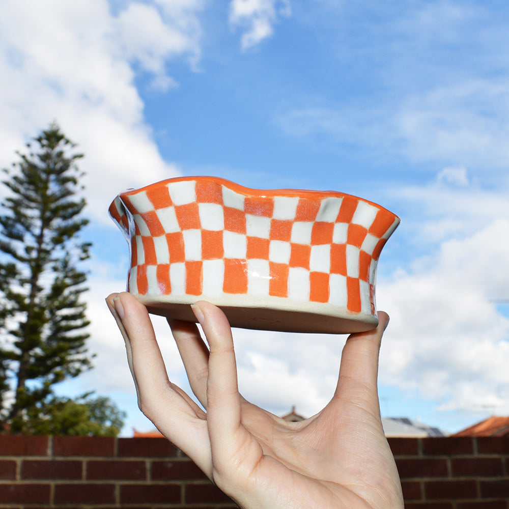 Orange & White Checkerboard Warp Bowl