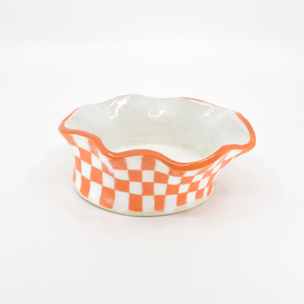 Orange & White Checkerboard Warp Bowl